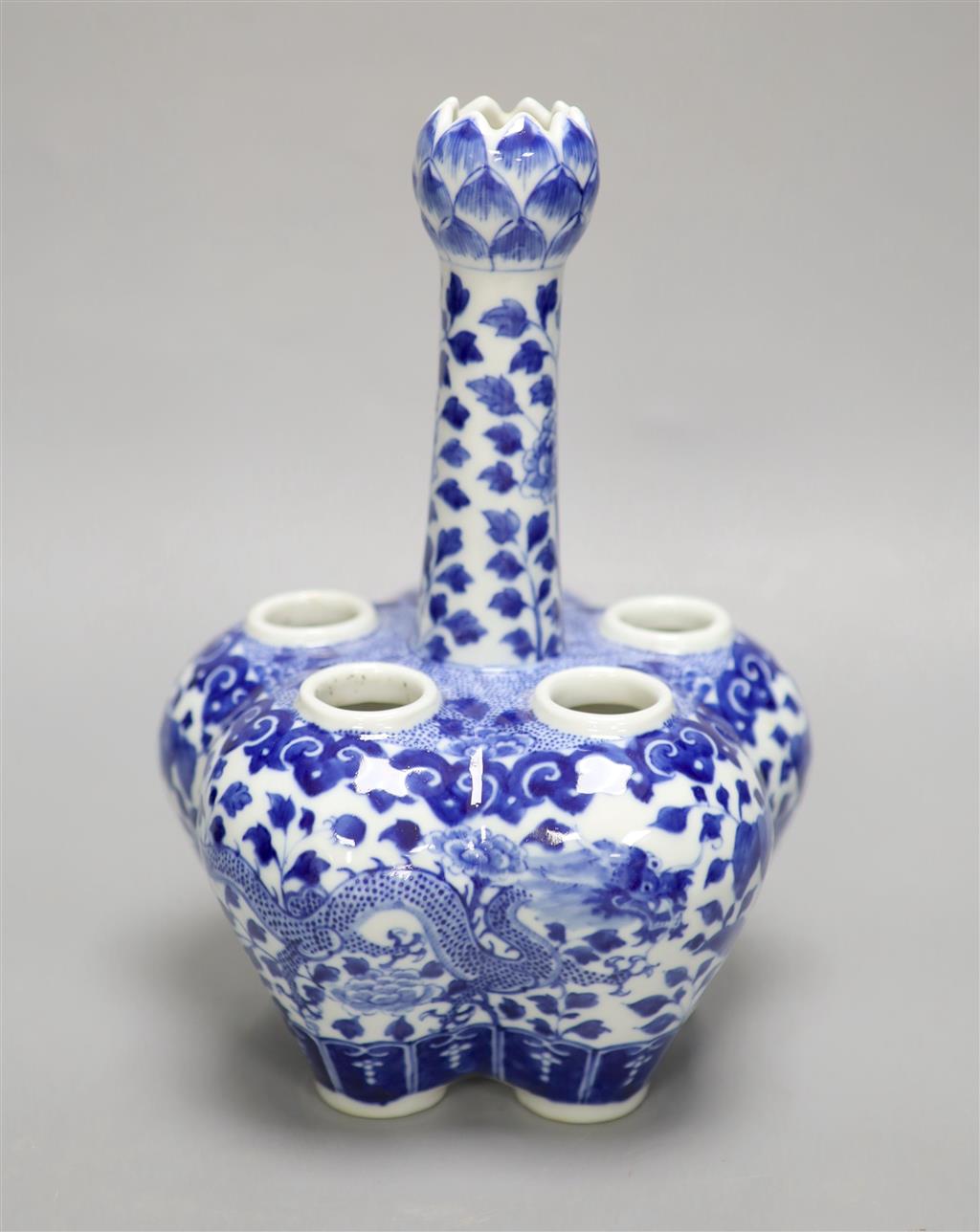 A Chinese blue and white dragon tulip vase, height 26cm